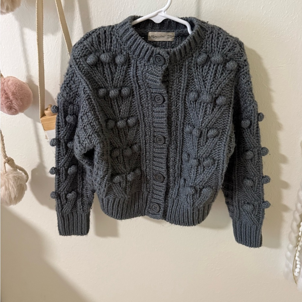 Rylee + Cru Charcoal Gray Chunky Pom-Pom Button Cardigan